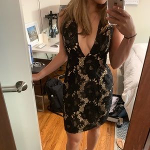 Stylestalker deep v black lace dress